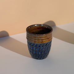 Glazed Ceramic Tumbler- Blue/Brown