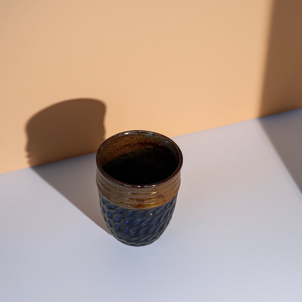 Glazed Ceramic Tumbler- Blue/Brown